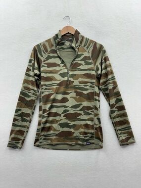 Patagonia Mens Small Camo Capilene Midweight 1/4 Zip Base Layer Shirt Pullover
